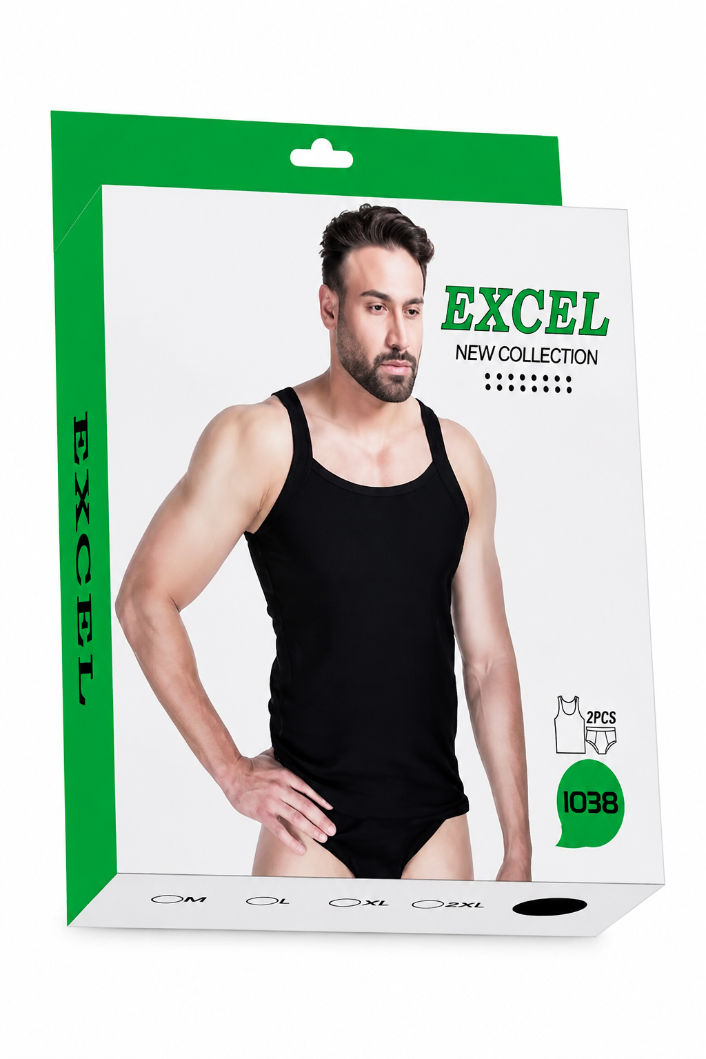 ست زیرپوش حلقه ای یقه خشتی وشورت اسلیپ پنبه کبریتی مشکی اکسل 40008