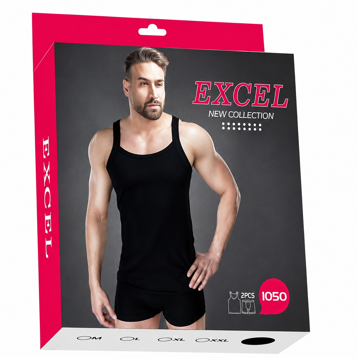 ست زیرپوش حلقه ای یقه خشتی وشورت پادار پنبه کبریتی مشکی اکسل 40008