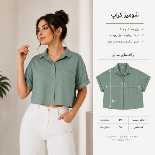 شومیز کراپ تک جیب آستین کوتاه نخی کد ۱۸۰۲۵