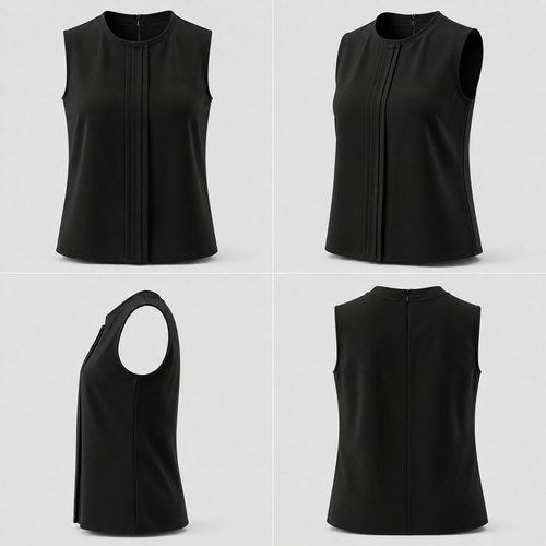 تاپ زیر کتی و مانتو پارچه الیزه یقه گرد جلو پیله دار سایز بزرگ مشکی کد ۳۲۰۳۷