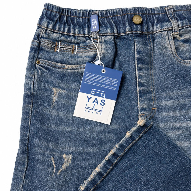 شلوار جین پسرانه و دخترانه نیم بگ کمرکش کثیف شور برند YAS JEANS کد 3068