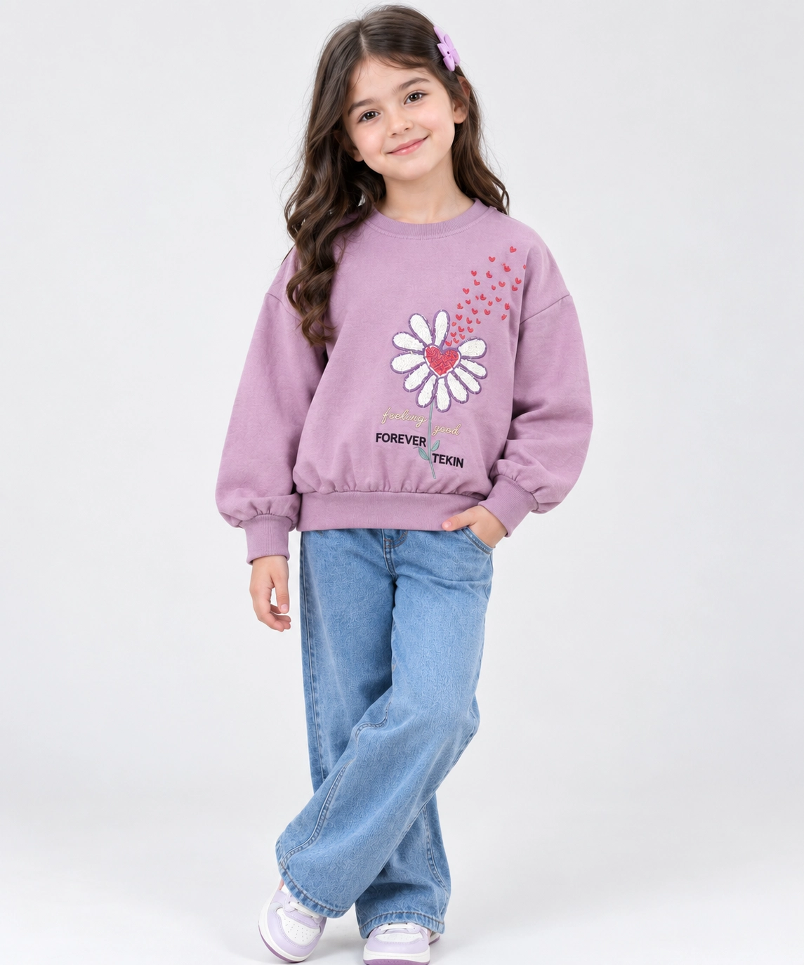 بلوز کراپ دخترانه جلو گلدوزی گل برند TEKIN KIDS کد ۲۰۰۰۳