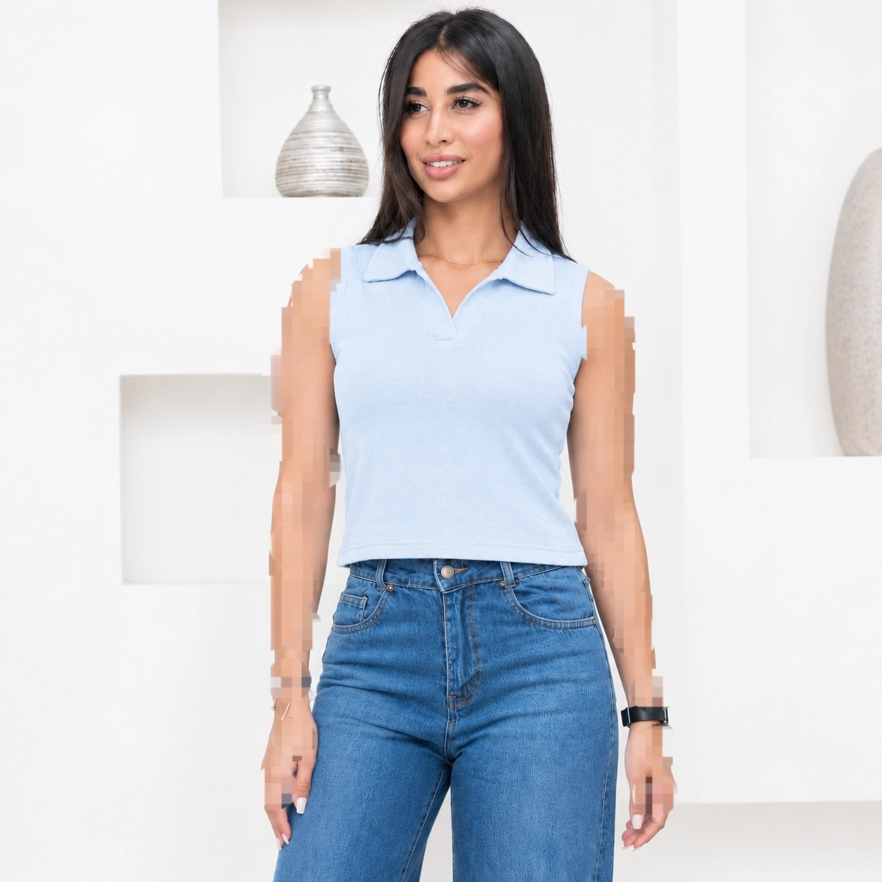 تاپ زنانه کبریتی ریز یقه شکاری کد ۳۲۰۱۹