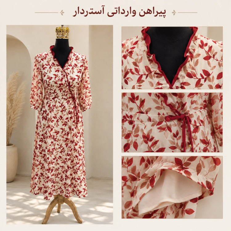 پیراهن دخترانه و زنانه محصول وارداتی یقه حلزونی تمام چاپ حریر استردار کد ۱۱۰۶۶