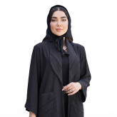 مانتو عبایی مجلسی زنانه یقه دار بلند مروارید دوزی و جیبدار بشل کد ۴۷۰۴۵