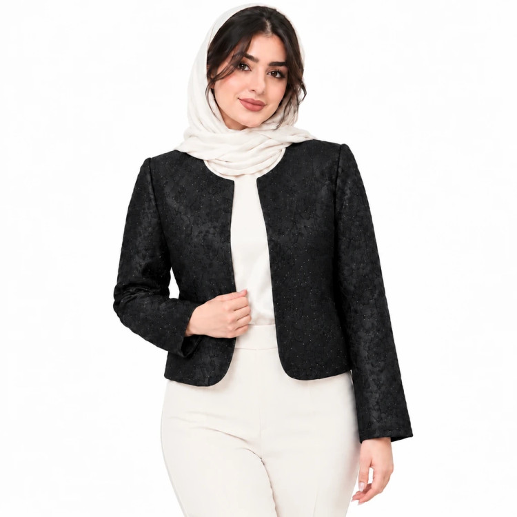 کت زنانه کوتاه ابریشم ژاکارت نگینی اسکپ کد ۴۷۰۴۶